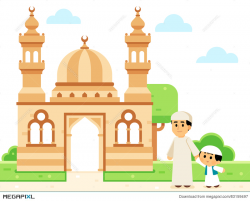 Father And Son Going To The Mosque Illustration 83159497 ...
