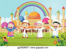 Vector Art - Cartoon little kid with the mosque. EPS clipart ...