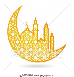 Vector Illustration - Golden crescent moon with mosque ...