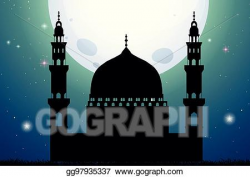 Vector Stock - Silhouette mosque on fullmoon night. Clipart ...