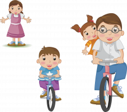 Family Drawing Mother Clip art - Ride the bike to play the family ...