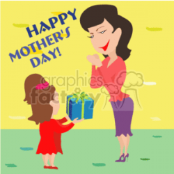 Little girl giving a gift to her mom clipart. Royalty-free clipart # 145098