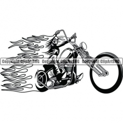 Motorcycle #29 Skull Skeleton Fire Flames Custom Chopper Outlaw Motorbike  Bike Biker Shop Logo.SVG .PNG Clipart Vector Cricut Cut Cutting