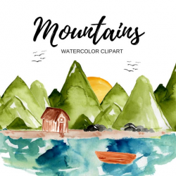 Mountain clipart - watercolor clipart - outdoor clipart - nature clipart -  camping clipart - commercial use.