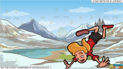 A Woman Falling Down Fast On The Ground and A Small European Mountainside  Kingdom Background