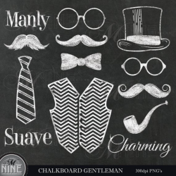 GENTLEMAN MUSTACHE Clip Art / Chalkboard Mustache Clipart Downloads /  Mustache Party, Mustache Theme, Mustache Scrapbook, Chalk Mustaches