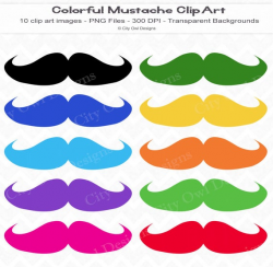 Colorful Mustache Clip Art - Mustaches - Birthday Parties -Classroom Use -  Digital Clip Art - Instant Download - Personal and Commercial Use