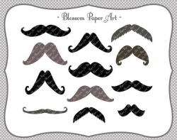 Moustaches Digital Clipart - Printable - Party - DIY Photo Booth Props -  300dpi - 1342