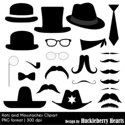Mustache, Moustache and Hat Clipart, Digital Moustache ...
