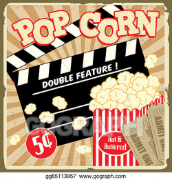 Vector Art - Popcorn with clapper board and movie tickets ...