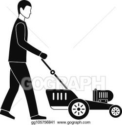 Vector Stock - Man hold lawn mower icon, simple style. Stock ...