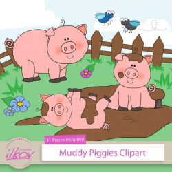 Premium 31pc Pigs in Mud Clipart for Digital Scraps, Crafts, Cards, Web -  Piggy Clipart, Cute Pigs, Pig Clipart