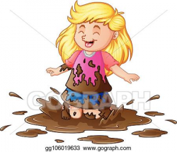 Vector Illustration - Little girl playing in the mud. Stock ...