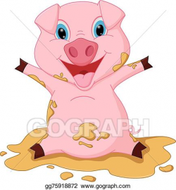 Vector Clipart - Happy pig cartoon playing in mud . Vector ...