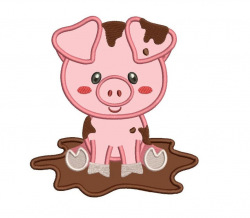 Cute Little Piggy in the Mud Applique Machine Embroidery Digitized Design  Pattern - Instant Download - 4x4 , 5x7, and 6x10 -hoops