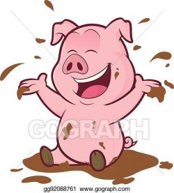 Vector Art - Pig playing in the mud. Clipart Drawing ...
