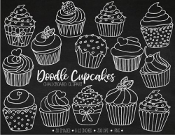 The cutest doodle chalkboard cupcake and muffin clip art set ...