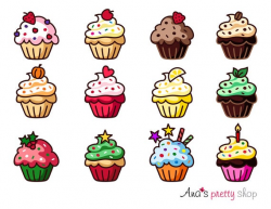 Cupcake clipart, vector graphic, muffin, traditional, red velvet cupcake,  pumpkin cupcake, lemon cupcake, mint, christmas, birthday party