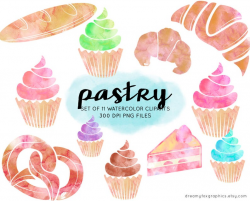 Watercolor pastry clipart, breakfast clipart, muffin clipart, cupcake  clipart, commercial use, sweet bakery, food watercolor clipart, png