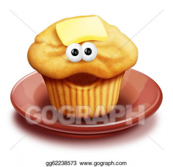 Drawing - Whimsical cartoon muffin on plate. Clipart Drawing ...