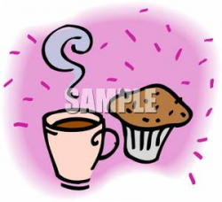 Clipart Image: A Steaming Hot Cup of Tea and a Muffin