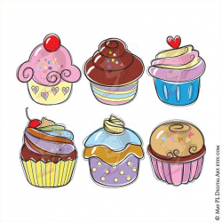 Cupcakes Clipart Cute Whimsical Illustration by ...