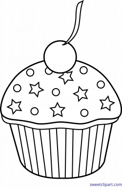 Cupcake Sprinkles Cherry Lineart Clip Art - Sweet Clip Art