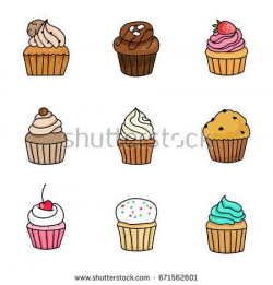 Set of hand drawn vintage style cupcakes and muffins ...