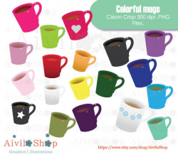 Colorful Tea Mug Clipart : coffee mugs cup China porcelain drink relax  journal sticker planner transparent background heart star labels
