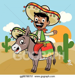 Vector Illustration - Mexican man and donkey in the desert ...