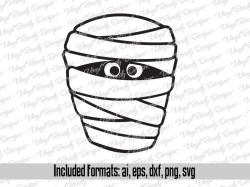Mummy Head Face - Halloween Fall Vector Clip Art Design - Svg Eps Ai Dxf  Png Digital Download Cut Files Pattern