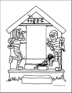 Clip Art: Halloween Houses: Dancing Mummies Tomb (coloring ...