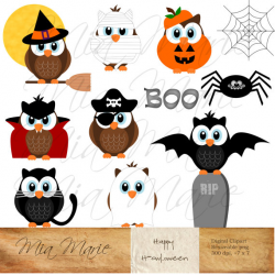 Halloween Owls - witch, mummy, pumpkin, vampire, pirate ...