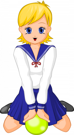 OnlineLabels Clip Art - Anime Schoolgirl With Green Ball
