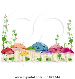 Clipart of a Waterfall and River at a Mushroom Village ...