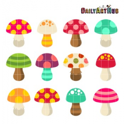 Cute Colorful Mushrooms Clip Art - Great for Art Class Projects!