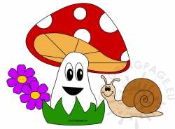 Happy snail with beautiful mushroom clipart – Coloring Page
