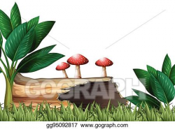 Vector Illustration - Garden scene with log and mushrooms ...