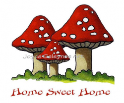 Printable Clip Art: Freehand Illustration of Toadstools, Home Sweet Home,  jpg and gif files, Commercial Use Clipart, INSTANT DOWNLOAD