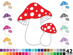 Rainbow Mushroom Clipart - Digital Vector Colorful Mushrooms, Amanita,  Toadstool Clip Art For Personal And Commercial Us