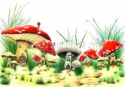 Mushroom Village Fantasy Fairy Tale 8x10 Fine Art Print