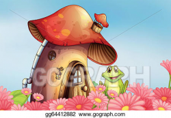 Vector Stock - A frog near the mushroom house with a garden ...