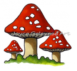 Printable Clip Art: Hand Drawn Clipart Three Toadstools or Mushrooms,  Commercial Use, jpg and gif files included, INSTANT DOWNLOAD