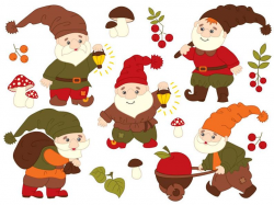Gnome Clipart - Digital Vector Woodland, Mushroom, Forest, Elf, Gnomes Clip  Art