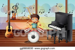 Vector Stock - A happy drummerboy inside the music room ...