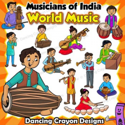 Musical Instruments Clip Art | World Music Kids Playing Instruments of India