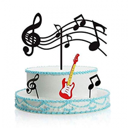 Music Notes Cupcake Toppers Acrylic, Guitar Cake Toppers ,Musical Theme  Birthday Party Supplies Rock Cupcake Topper (Black)for Kids Birthday  Musician ...
