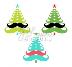 Digital Clipart-Holiday Mustache Christmas Trees-Mustache Clipart-Christmas  Trees-Holiday Cards-Scrapbooking-Instant Download Clip Art