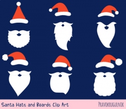 Santa hat and beard clipart, Mustache clip art Santa face mask Christmas  set red