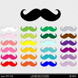 mustache clip art - 25 brightly colored .png mustache clip art files TPT170